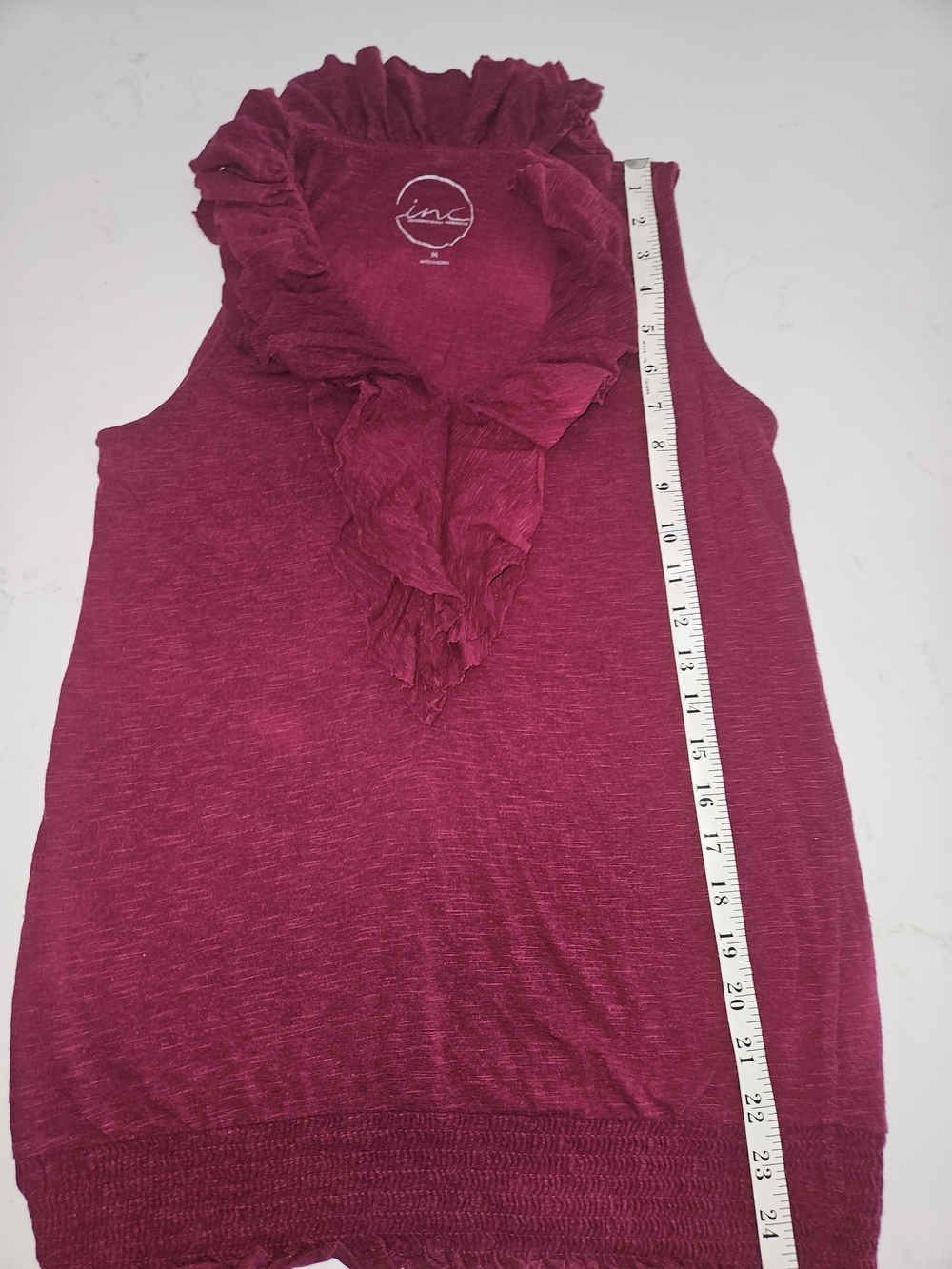 INC International Concepts Sleeveless Ruffle V-Neck Top - Raspberry - Picture 4 of 5